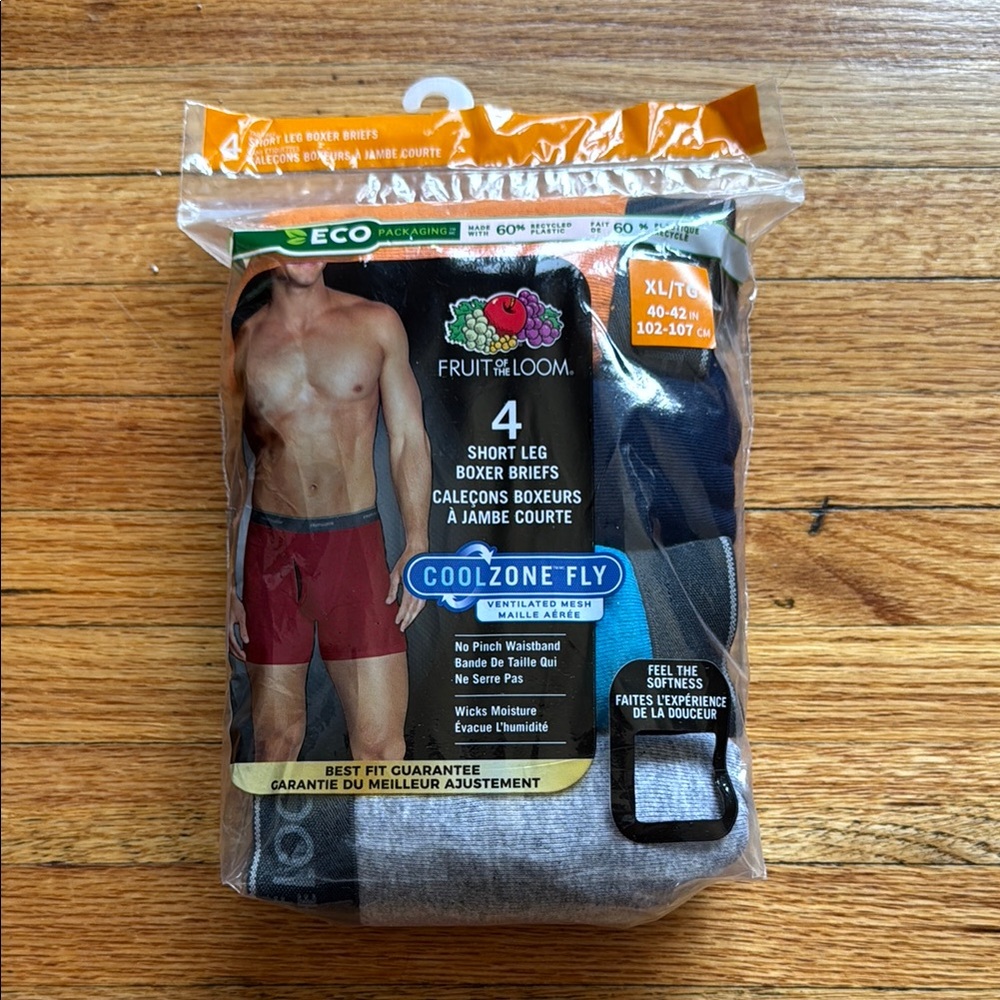 Fruit Of The Loom Short Leg Boxer Briefs / 4 Pack / XL / New / Cool Zone